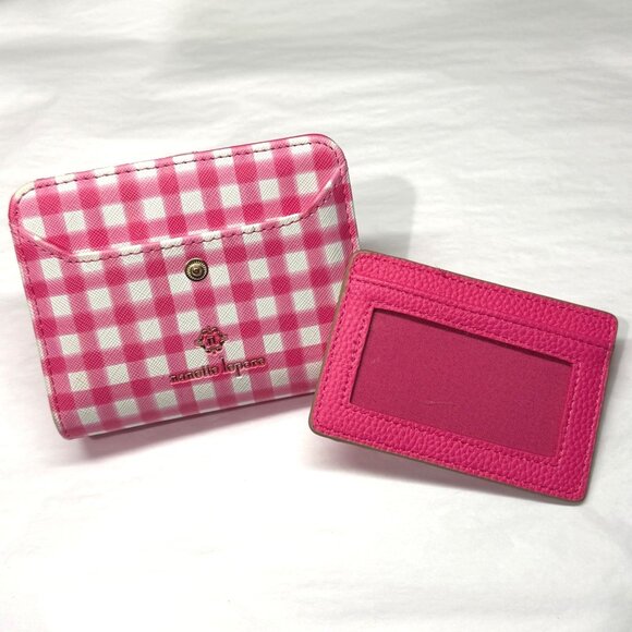 Nanette Lepore pink white gingham zip around wallet bi fold id slot comes out - Picture 8 of 10